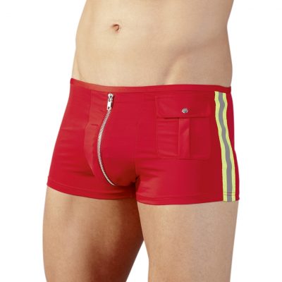 Sexy red zip front firefighter boxer briefs