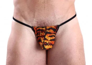 mens string with leopard print pouch