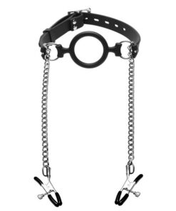 Alternative view of Mutiny Silicone O Ring Gag Plus Nipple Clamps
