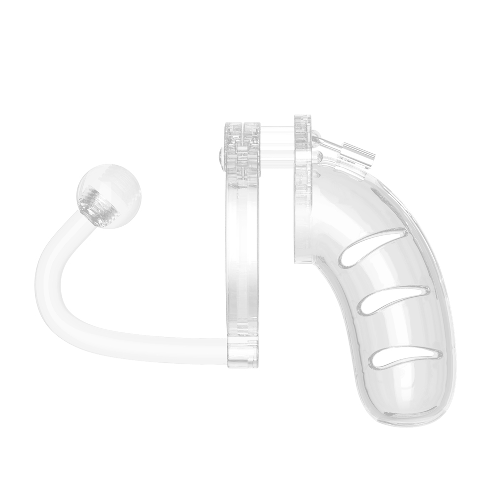 Man Cage 11  Male 4.5 Inch Clear Chastity Cage With Anal Plug - Image 2