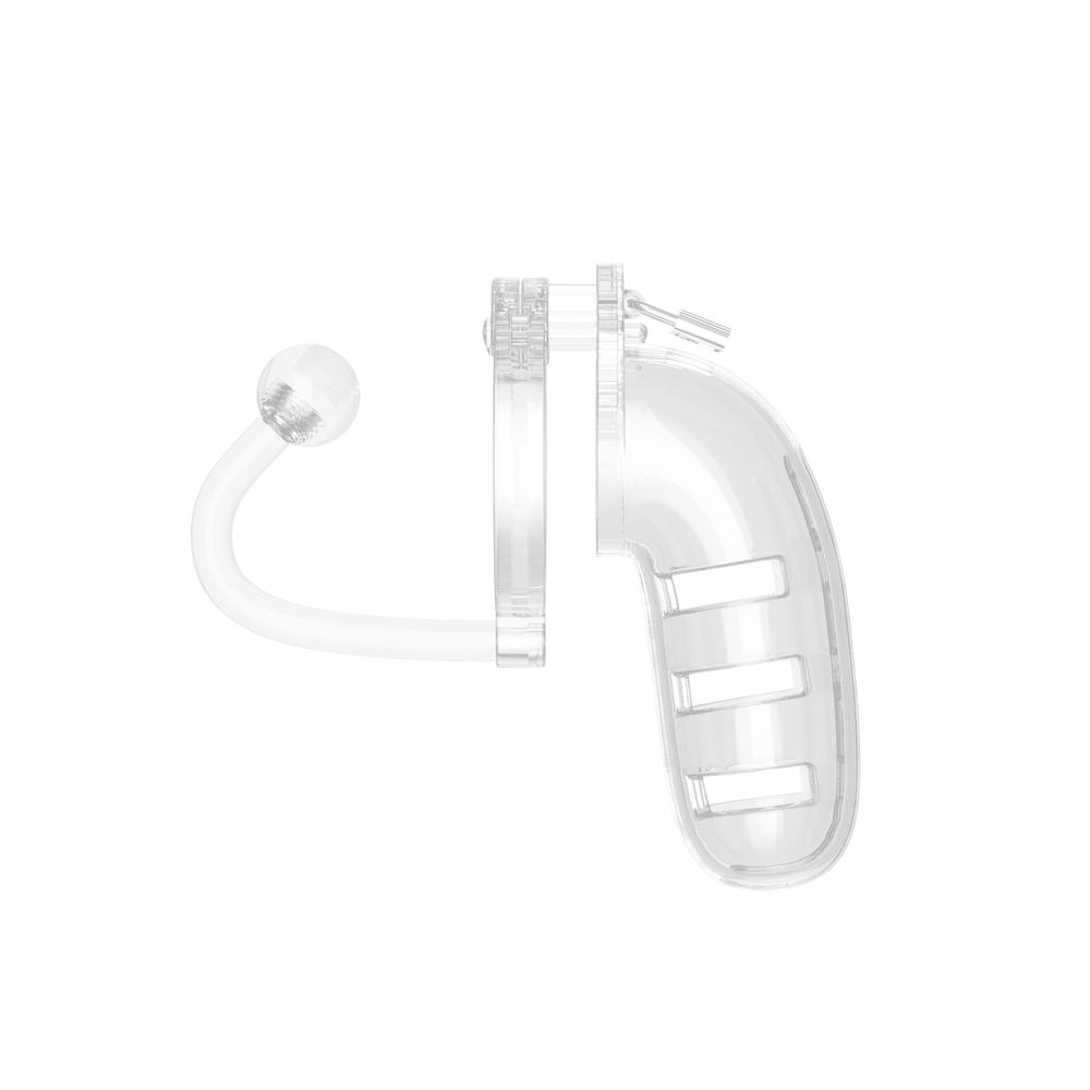 Man Cage 12 Male 5.5 Inch Clear Chastity Cage With Anal Plug - Image 2