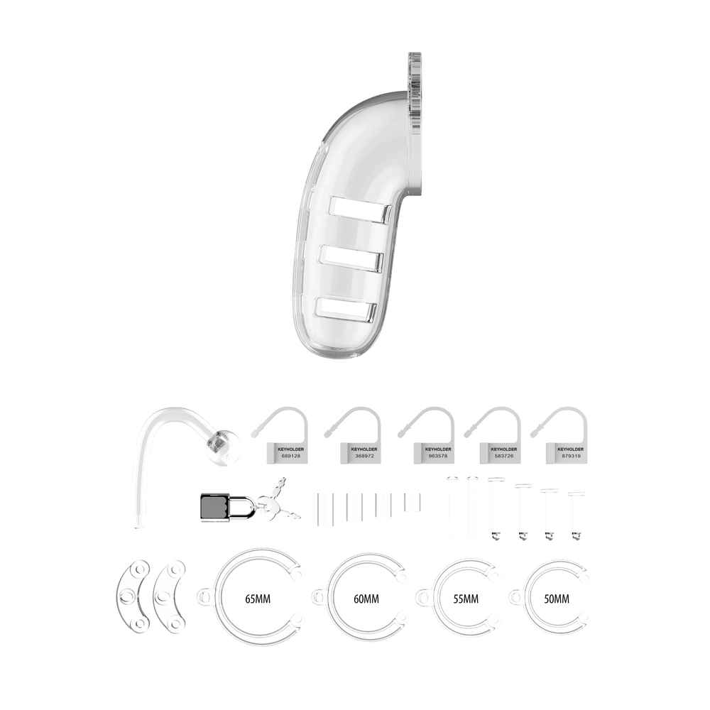 Man Cage 12 Male 5.5 Inch Clear Chastity Cage With Anal Plug - Image 3